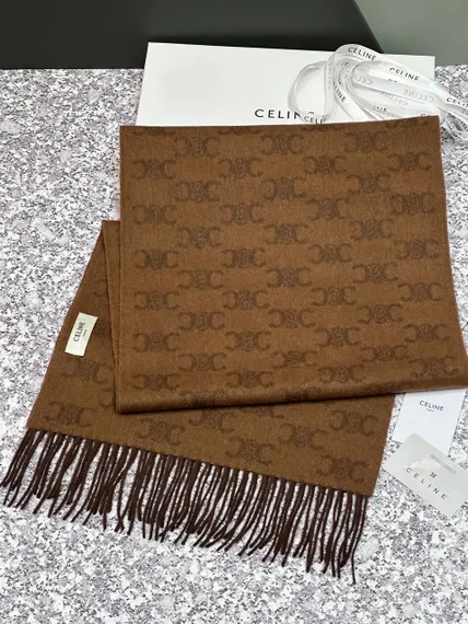 Шарф Celine из кашемира с монограммой коричневый