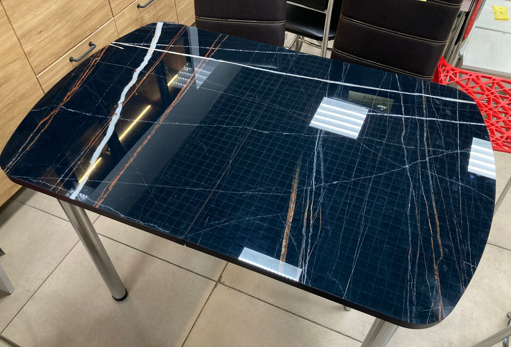 Стол неразд Прямоугольный подстолье прямое хром Царг.пояс венге Ст-ца мрамор черный 3 (венге) ф/п ст