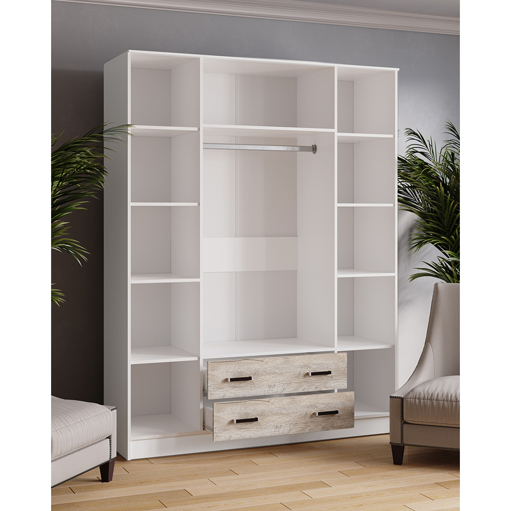 Шкаф для одежды и белья с антресолью Лагуна 160 см, белый/дуб юкон