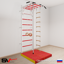 Шведская стенка Sv Sport усиленная 6214 (Турник рукоход/Канат/Кольца/Лестница/Мат 1м)