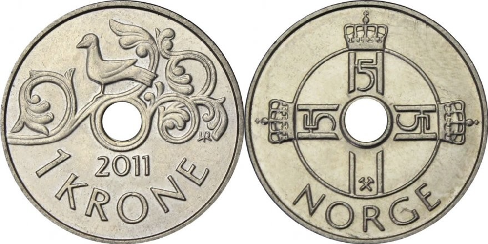 Норвегия 1 крона, 2011 Король Харальд V UNC