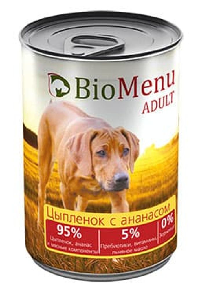BioMenu ADULT Консервы д/собак Цыпленок с Ананасами 95%-МЯСО 410гр BioMenu ADULT Консервы д/собак Цыпленок с Ананасами 95%-МЯСО 410гр