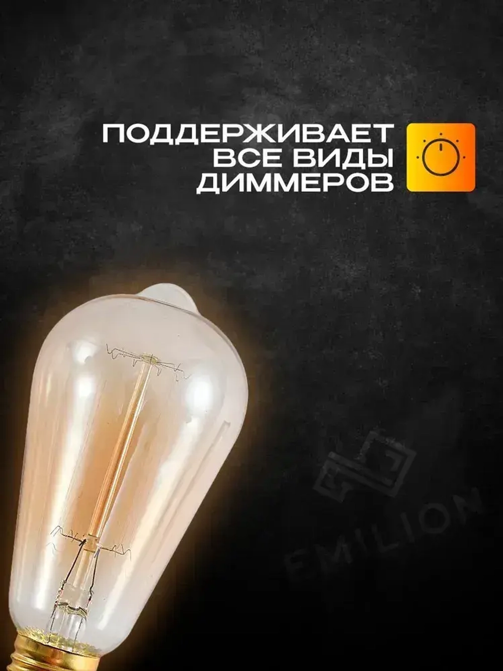 Лампа накаливания (винтажная лампочка) Эдисона Emilion Loft Edison ST64 (E27, 40Вт, Теплый свет)
