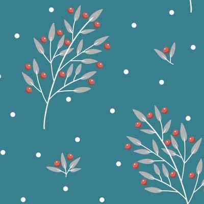 Веточка с красными ягодами (бирюзовый фон)