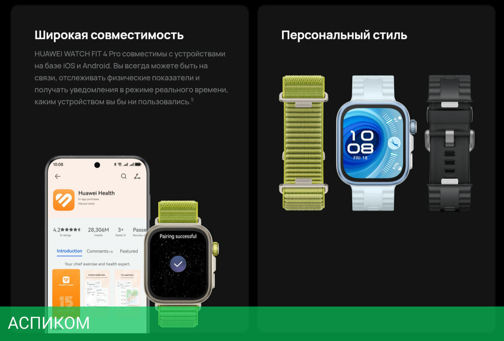 Умные часы Huawei Watch Fit 4 Pro SYA-B29 Black Fluoroelastomer Strap (55020FAJ)