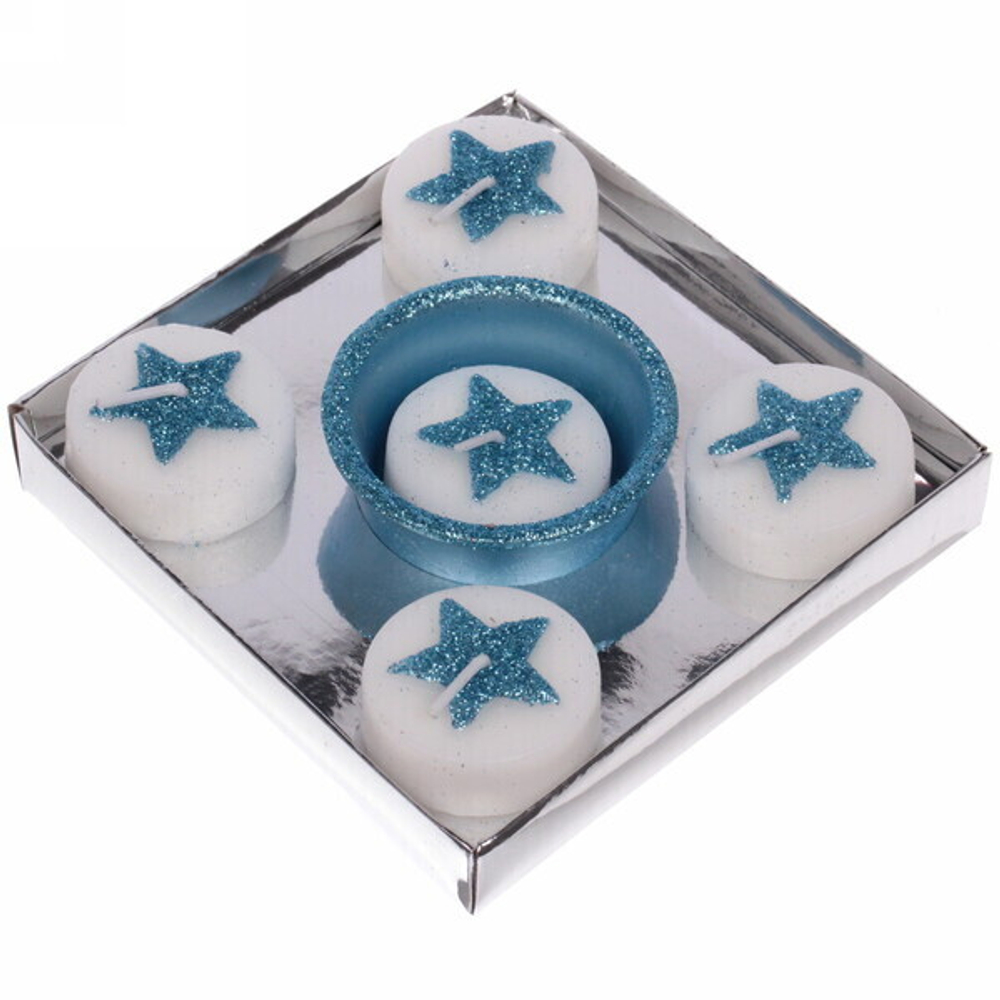 Набор свечей «Сказочные звёзды» 11,5х11,5х3 см, голубой