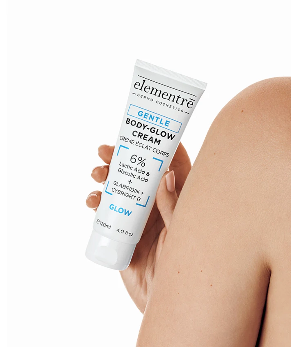 Крем для тела «Сияние» GENTLE BODY GLOW - 6% Lactic & Glycolic Acid 120 ml. от Elementrè Dermo Cosmetics, Швейцария, при гусинной коже