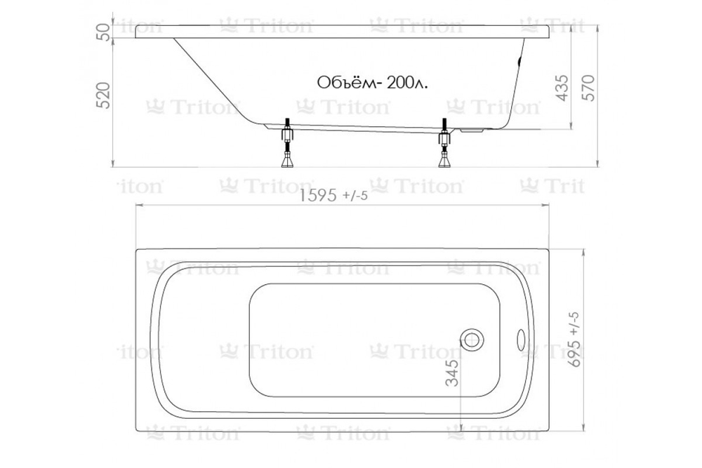 Ванна Стандарт 160 Экстра (1600х700 глубина 420 мм.)