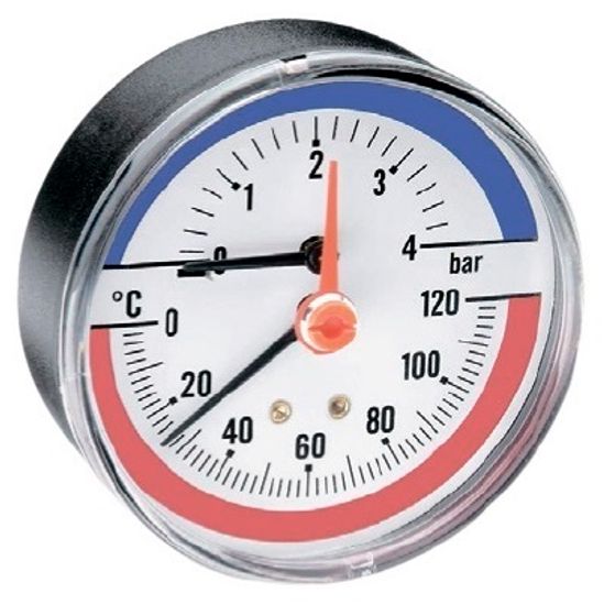 Термоманометр аксиальный Watts F+R818 (1/2", 4 бар, 120°C, 80 мм.) 10009464