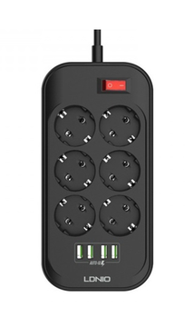 Сетевое зарядное устройство LDNIO Defender Series 2500W 6 розеток, 4 USB, 2м
