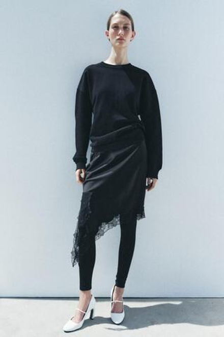 ZARA ТОЛСТОВКА ИЗ МЯГКОГО ПЛОТНОГО ХЛОПКА, ЧЕРНЫЙ