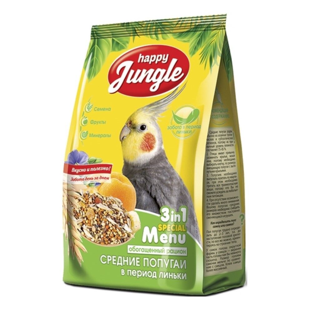 Happy Jungle Корм для средних попугаев при линьке 500 г