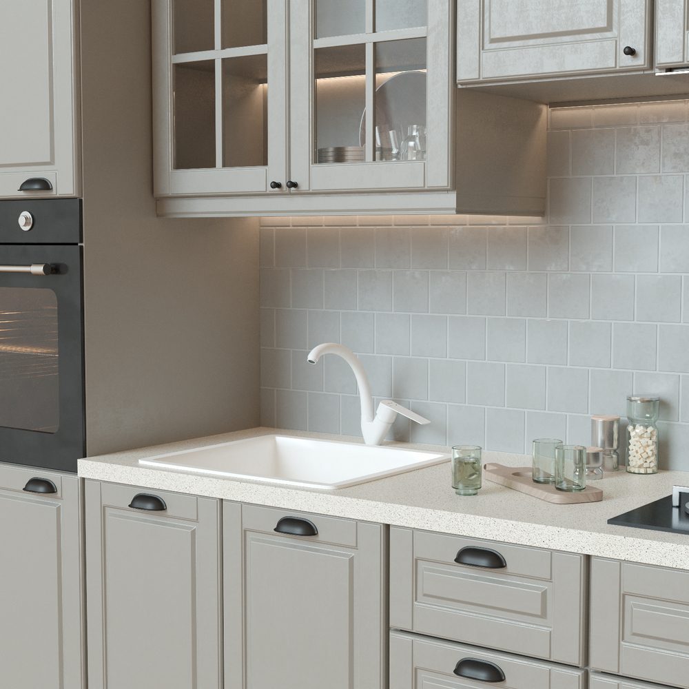 Смеситель для кухни 35k MIXLINE ML15-032W высокий излив б/отв боковая п/гайку (без подводки) БЕЛЫЙ