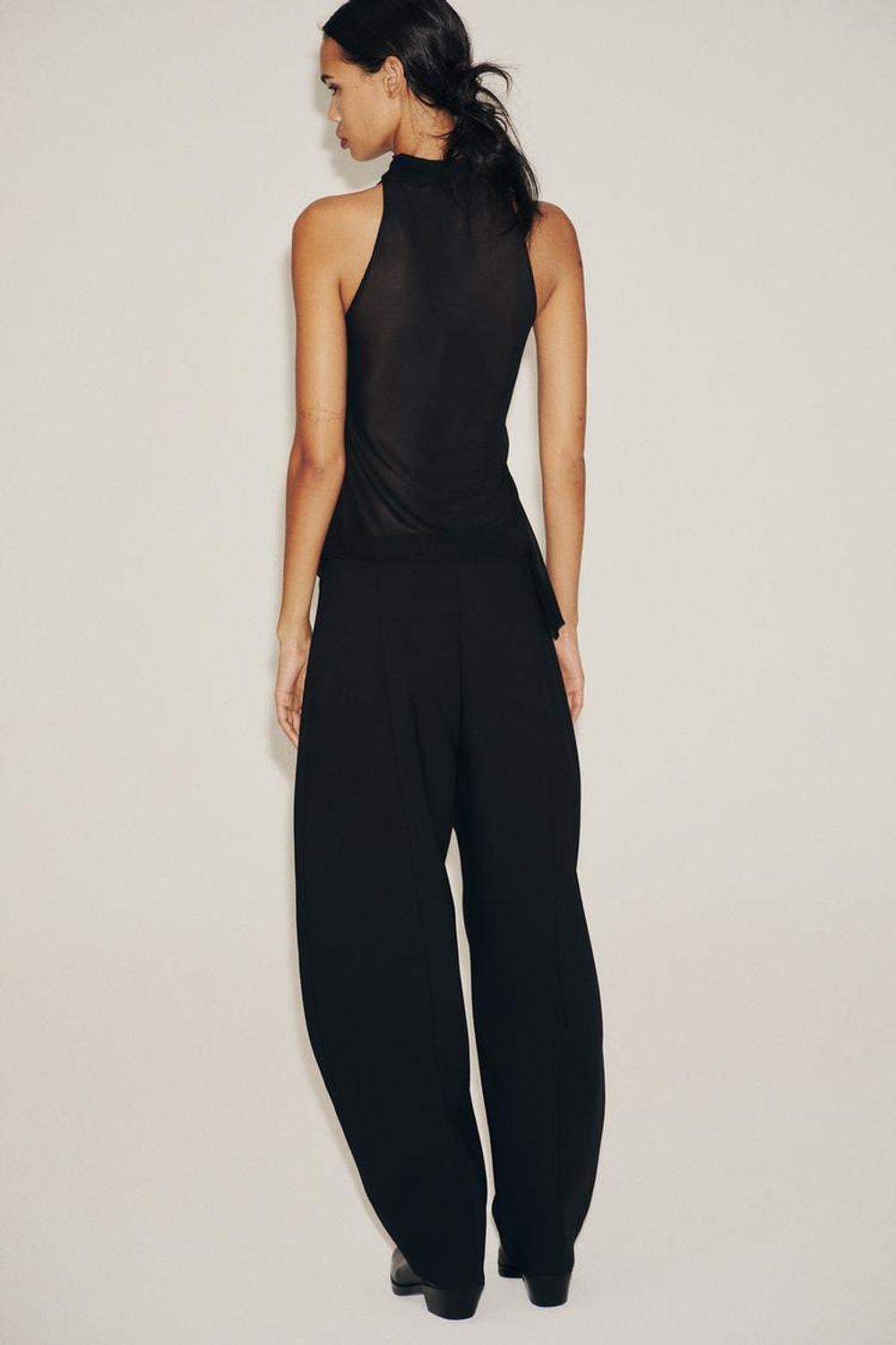 ZARA ПРОЗРАЧНЫЙ ТОП С ГОРЛОВИНОЙ ХАЛТЕР, ЧЕРНЫЙ