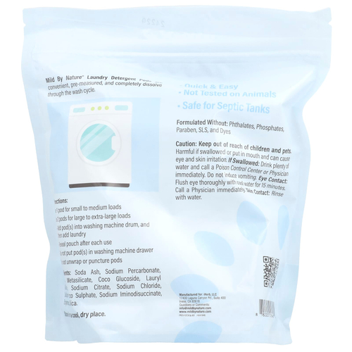 Mild By Nature, капсулы для стирки, без отдушек, 60 капсул, 1,08 кг (2,37 фунта)