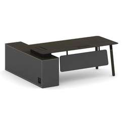 Fresco Стол руководителя FR.SR-20 (R) Дуб Темный/Базальт UM/Металл Черный/Нерж. Сталь 2000*1798*750