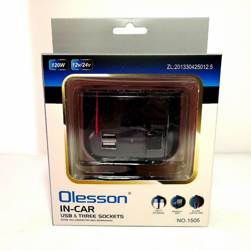 1505 / OLESSON 1505 Разветвитель авто (3 гнезда+2*USB)