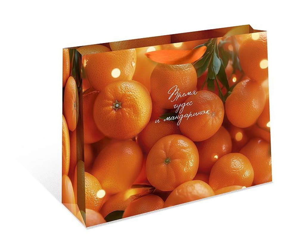Пакет подар. бум. новогодн. 32*26*12см 157гр/м Мандарины