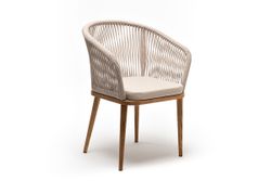 "Марсель" стул плетеный из роупа, основание дуб, роуп бежевый круглый, ткань бежевая 052