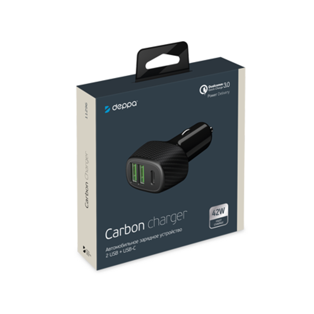 Автомобильное зарядное устройство Deppa Carbon Charger мощностью 42 Вт