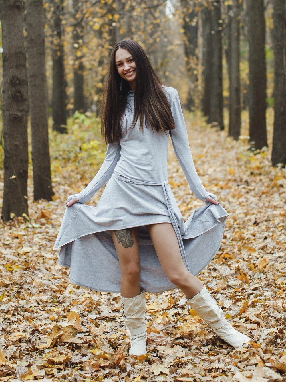 Платье Chintamani с длинным рукавом сер.меланж