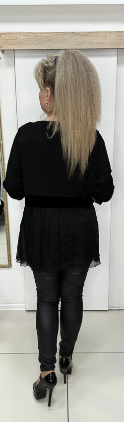 Черный блузон-туника с шифоновой баской