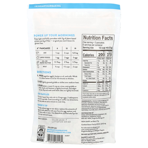 King Arthur Baking Company, Безглютеновая протеиновая смесь для блинов, 340 г (12 унций)