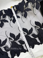 Кружево черное с вышитыми цветами "Лилии" 260 мм