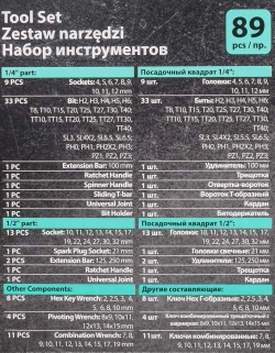Набор инструментов PROFI 89пр. 1/'',1/2''(6гр)(4-32мм) MAMEDFORCE MF-4892-5
