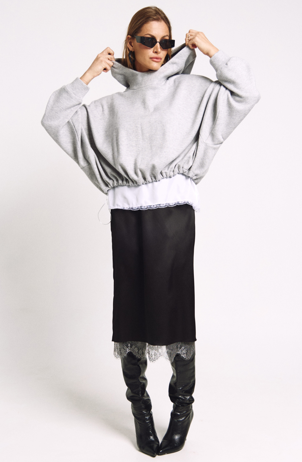 Юбка с кружевом 1248 черный / графит