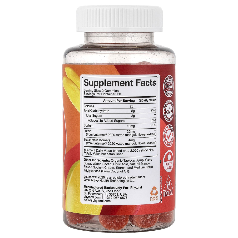 Phytoral, жевательные таблетки с лютеином, со вкусом манго, 60 жевательных таблеток