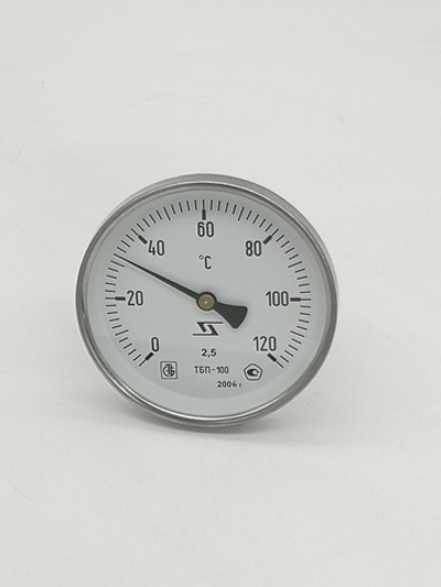 Термометр биметаллический ТБП-100 (0+120), 100мм, 2.5, G1/2, осевой, показывающий