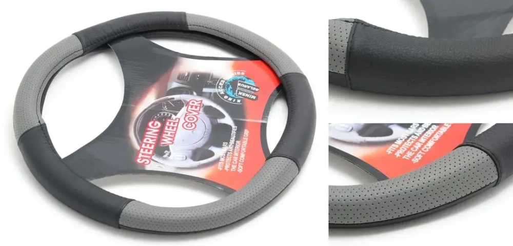 Чехол руля кожа H-8520-M (black/grey) (2) KING H-8520-M