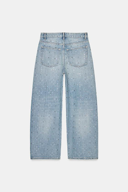 ZARA ДЖИНСЫ TRF BAGGY СО СТРАЗАМИ И СРЕДНЕЙ ПОСАДКОЙ, ГОЛУБОЙ