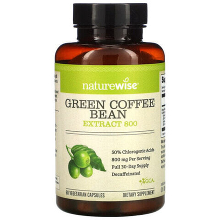 Зеленый кофе и гуарана NatureWise, Экстракт зеленых кофейных зерен, 800 мг, 60 вегетарианских капсул
