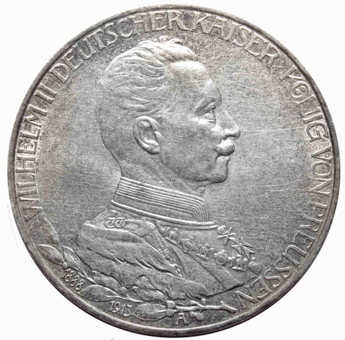 3 марки 1913 год 25 лет правления Вильгельма II, Германия-Пруссия. XF-AU