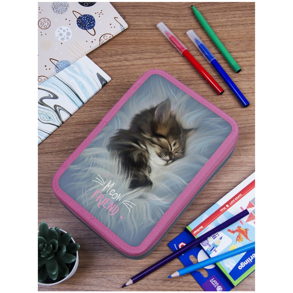 Пенал 2 отделения, 200*140*45 Berlingo "Meow friend 2", полиэстер