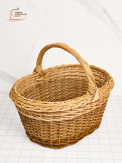 Корзина грибная, для походов в лес, для дачи, овальная, 15 литров, длина 46 см ширина 34 см высота 23 см высота с ручкой 36 см