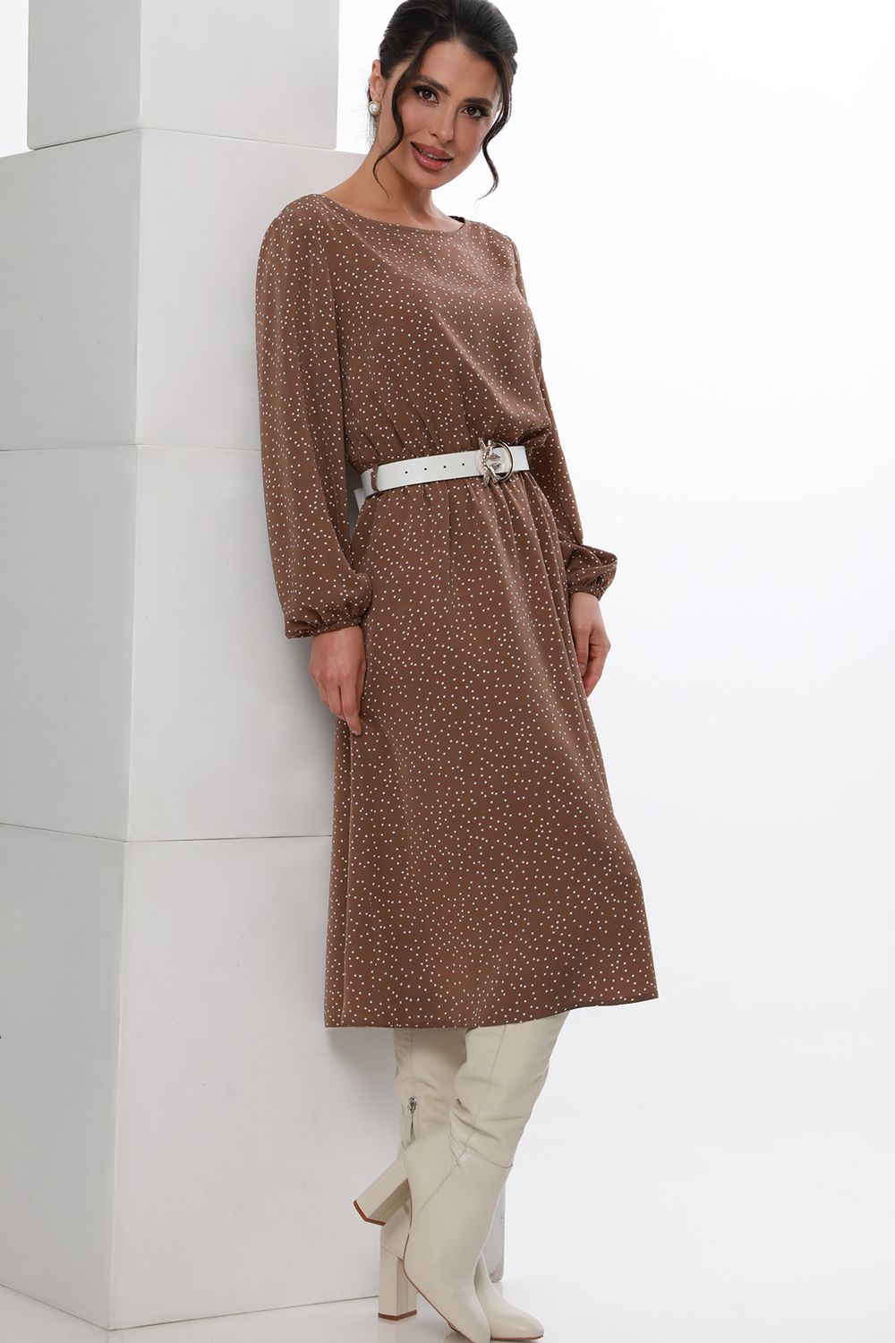 Платье с поясом светло-коричневое DStrend (Акция)