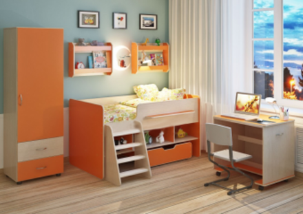 Детская стенка КарИВи Легенда 11  Дуб Молочный Оранжевый