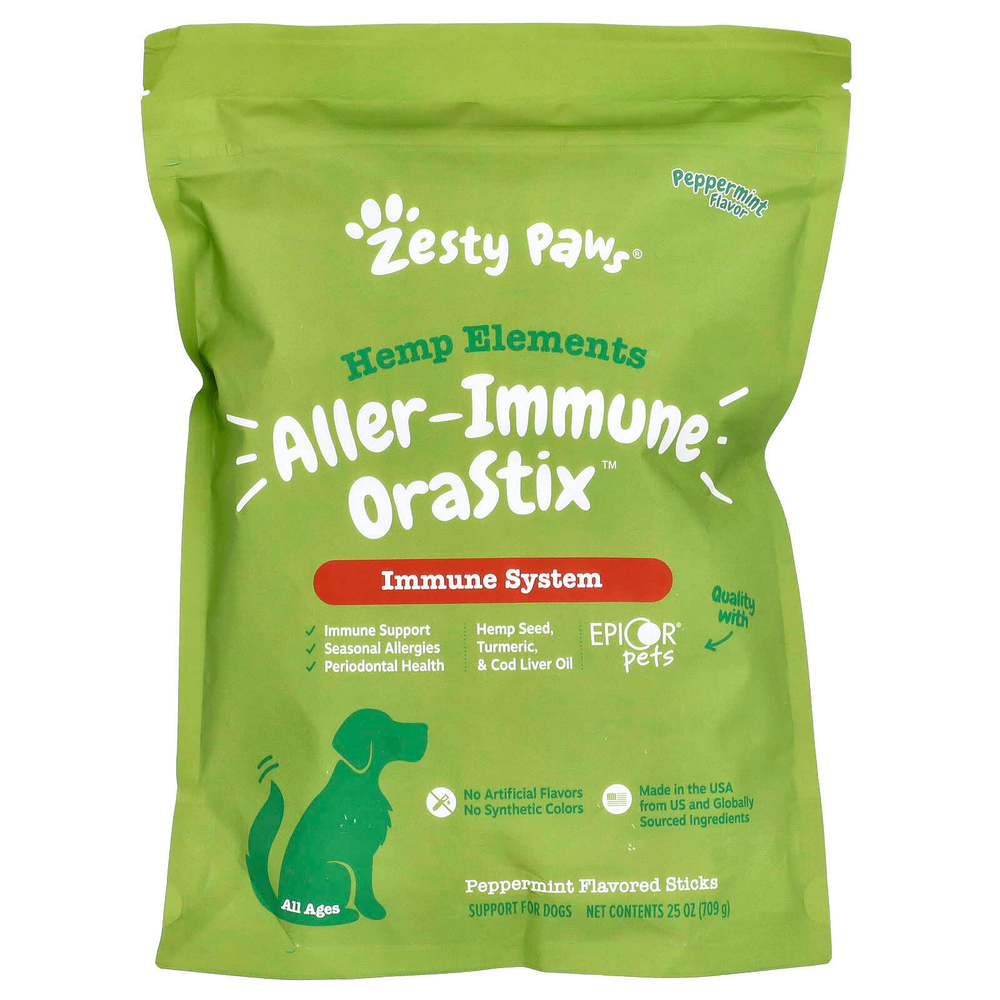 Zesty Paws, Hemp Elements™, добавка для поддержки иммунитета и аллергии, для собак любого возраста, перечная мята, 709 г (25 унций)