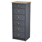 Комод серый с 6 ящиками Хаба из массива сосны, высокий деревянный комод в спальню и детскую, серый/антик