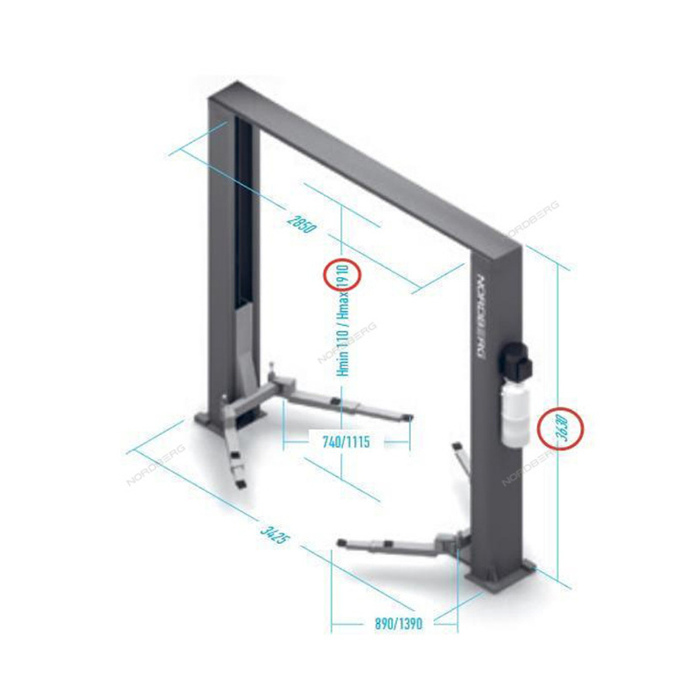 NORDBERG (N4121H-4T_220V) Подъемник двухстоечный 220В, г/п 4т, с верхней синхронизацией