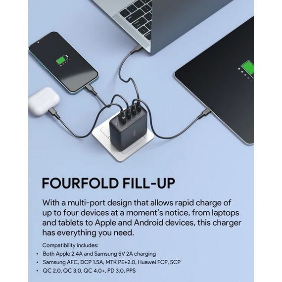 Сетевое зарядное устройство Aukey Omnia GaN 4-портовое PD 100 Вт (PA-B7S) черный
