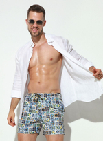 Мужские пляжные шорты с принтом в виде мозаики (Размер: L) (Цвет: белый)