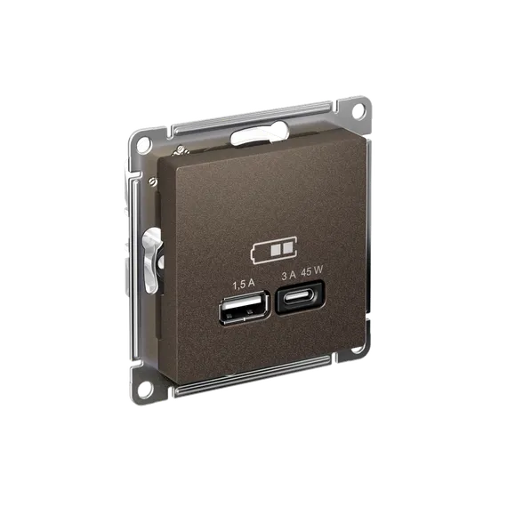 ATLASDESIGN USB РОЗЕТКА A + тип-C 45Вт высокоскор.заряд. QC, PD, механизм, МОККО