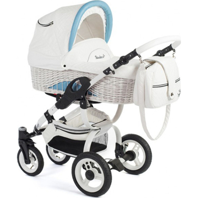 Детская коляска Reindeer City Wiklina 2 в 1, эко-кожа (Белый/голубой)