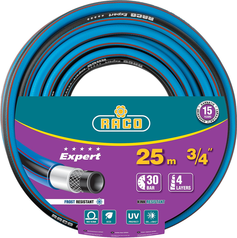 Поливочный шланг RACO EXPERT 3/4″ 25 м 30 атм четырёхслойный армированный