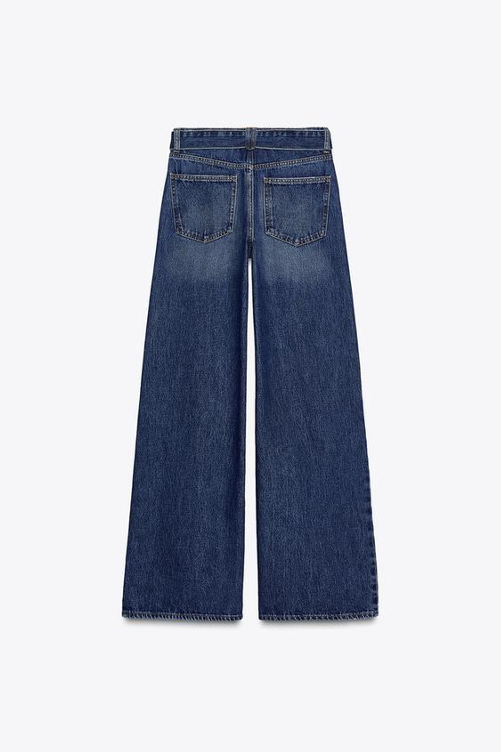 ZARA ДЖИНСЫ WIDE-LEG СО СРЕДНЕЙ ПОСАДКОЙ И ПОЯСОМ, ВЫЦВЕТШИЙ СИНИЙ