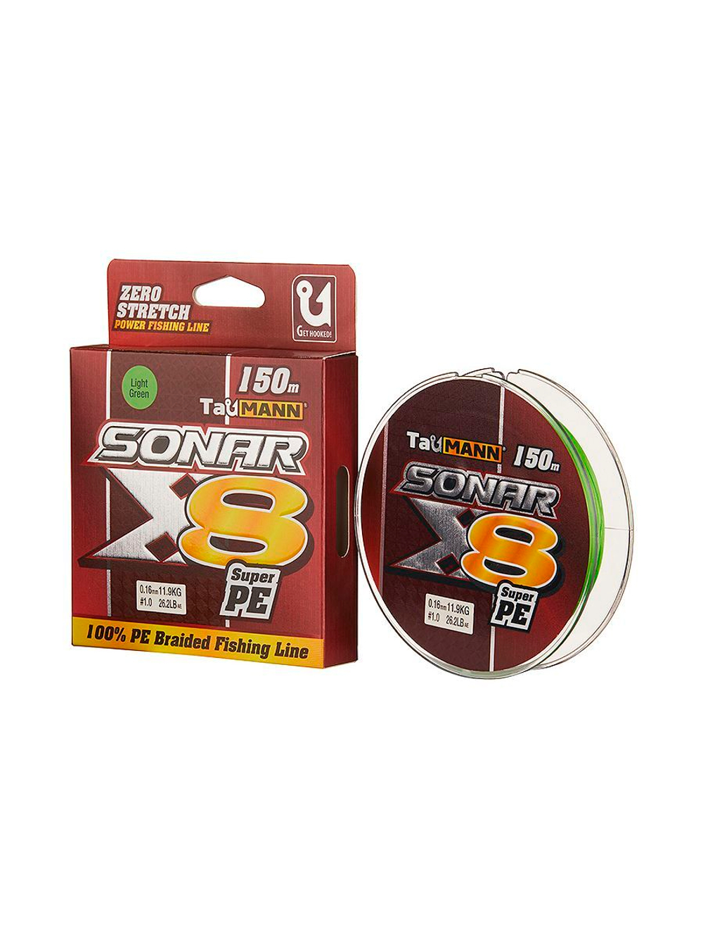 Плетеный шнур для рыбалки TauMANN Sonar PE X8 150m #0.4 (0.10mm) Light Green